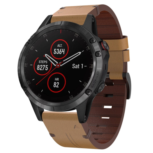 22mm Leather Steel Buckle Watch Band, For Garmin Fenix 5 Plus, For Garmin Instinct, For Garmin Forerunner 945, For Garmin Fenix 6 Pro GPS, For Garmin Fenix 7 Solar, For Garmin Quatix 5, For Garmin Descent G1, For Garmin Forerunner 935