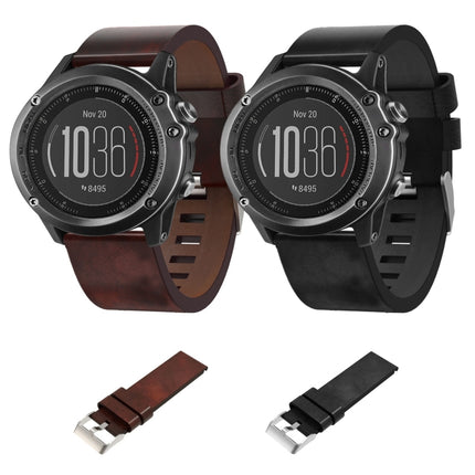 26mm Leather Steel Buckle Watch Band, For Garmin Fenix 3 HR, For Garmin Fenix 3 Sapphire, For Garmin Descent MK 2, For Garmin Descent MK 2i