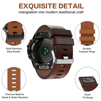 26mm Leather Steel Buckle Watch Band, For Garmin Fenix 3 HR, For Garmin Fenix 3 Sapphire, For Garmin Descent MK 2, For Garmin Descent MK 2i