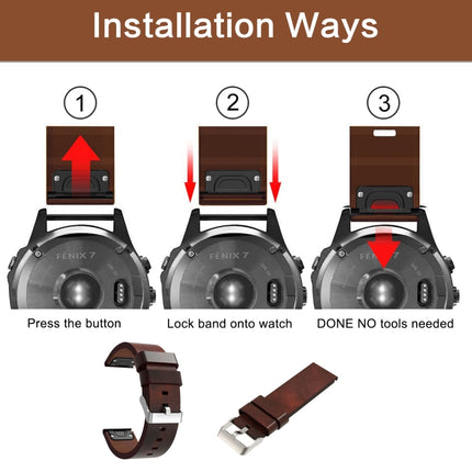 26mm Leather Steel Buckle Watch Band, For Garmin Fenix 3 HR, For Garmin Fenix 3 Sapphire, For Garmin Descent MK 2, For Garmin Descent MK 2i