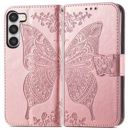 Butterfly Love Flower Embossed Leather Phone Case, For Samsung Galaxy S23 5G, For Samsung Galaxy S23+ 5G, For Samsung Galaxy S23 Ultra 5G