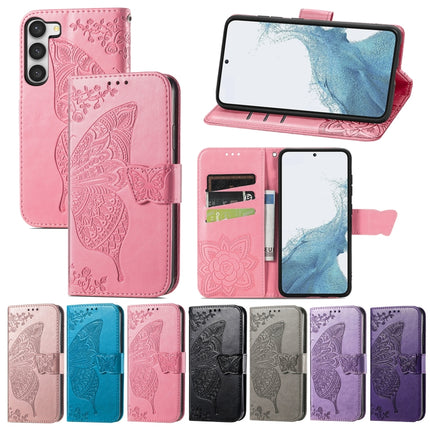 Butterfly Love Flower Embossed Leather Phone Case, For Samsung Galaxy S23 5G, For Samsung Galaxy S23+ 5G, For Samsung Galaxy S23 Ultra 5G