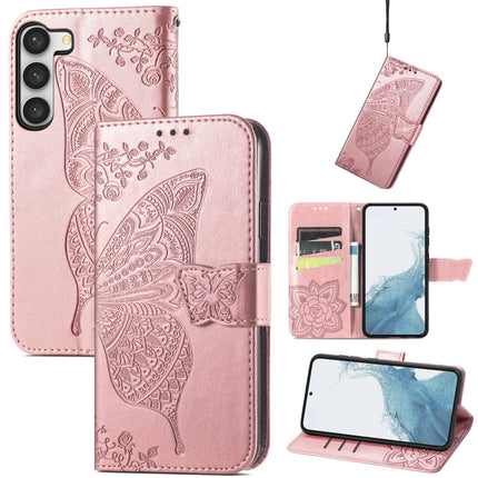 Butterfly Love Flower Embossed Leather Phone Case, For Samsung Galaxy S23 5G, For Samsung Galaxy S23+ 5G, For Samsung Galaxy S23 Ultra 5G