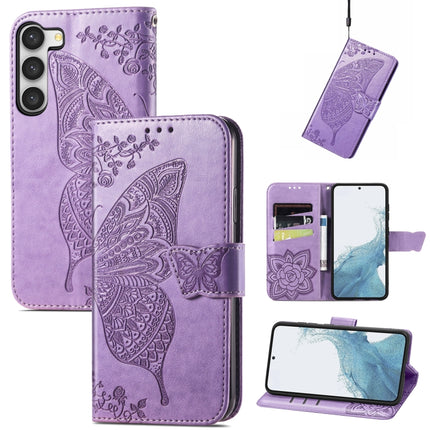 Butterfly Love Flower Embossed Leather Phone Case, For Samsung Galaxy S23 5G, For Samsung Galaxy S23+ 5G, For Samsung Galaxy S23 Ultra 5G