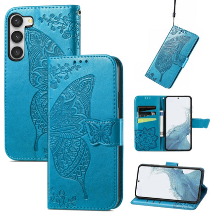 Butterfly Love Flower Embossed Leather Phone Case, For Samsung Galaxy S23 5G, For Samsung Galaxy S23+ 5G, For Samsung Galaxy S23 Ultra 5G