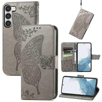 Butterfly Love Flower Embossed Leather Phone Case, For Samsung Galaxy S23 5G, For Samsung Galaxy S23+ 5G, For Samsung Galaxy S23 Ultra 5G