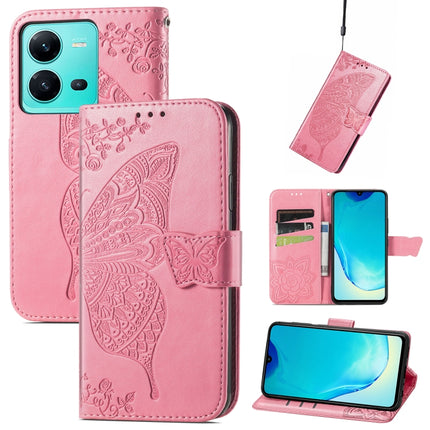 Butterfly Love Flower Embossed Leather Phone Case, For vivo V25