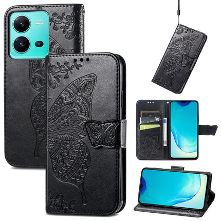 Butterfly Love Flower Embossed Leather Phone Case, For vivo V25