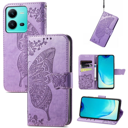 Butterfly Love Flower Embossed Leather Phone Case, For vivo V25