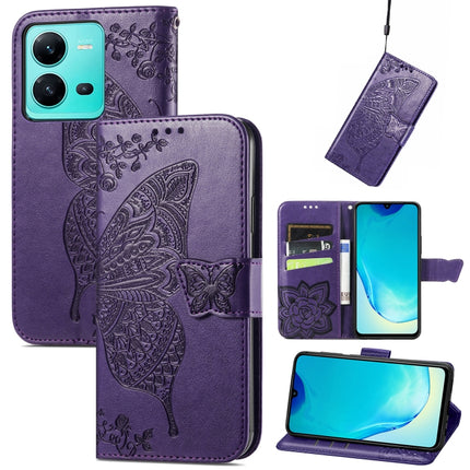 Butterfly Love Flower Embossed Leather Phone Case, For vivo V25