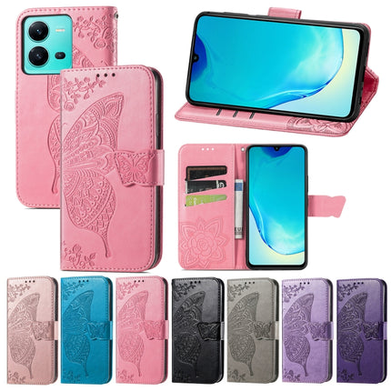 Butterfly Love Flower Embossed Leather Phone Case, For vivo V25