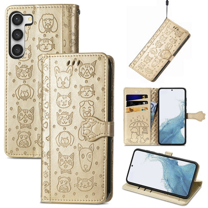 Cute Cat and Dog Embossed Leather Phone Case, For Samsung Galaxy S23 5G, For Samsung Galaxy S23+ 5G, For Samsung Galaxy S23 Ultra 5G