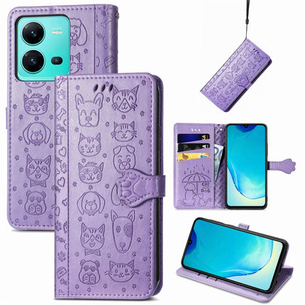 Cute Cat and Dog Embossed Leather Phone Case, For vivo V25