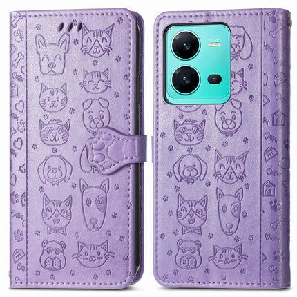 Cute Cat and Dog Embossed Leather Phone Case, For vivo V25