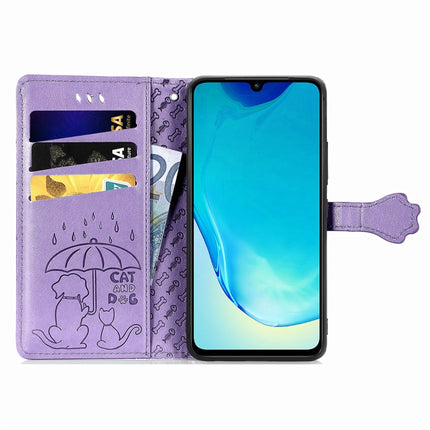 Cute Cat and Dog Embossed Leather Phone Case, For vivo V25