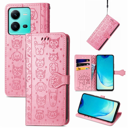 Cute Cat and Dog Embossed Leather Phone Case, For vivo V25