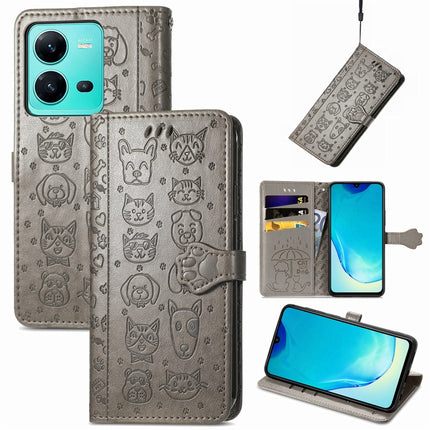 Cute Cat and Dog Embossed Leather Phone Case, For vivo V25