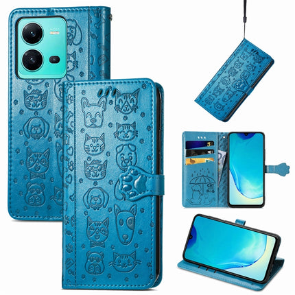 Cute Cat and Dog Embossed Leather Phone Case, For vivo V25