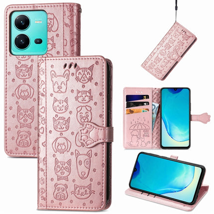 Cute Cat and Dog Embossed Leather Phone Case, For vivo V25