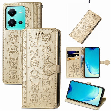 Cute Cat and Dog Embossed Leather Phone Case, For vivo V25