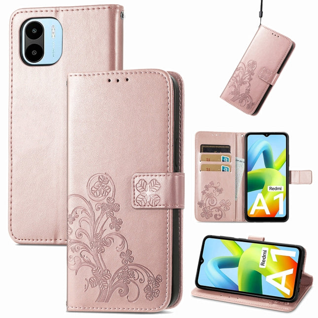 Four-leaf Clasp Embossed Buckle Leather Phone Case, For Xiaomi Redmi A1, For Xiaomi Redmi Note 11T, For Xiaomi 12T / Redmi K50 Ultra