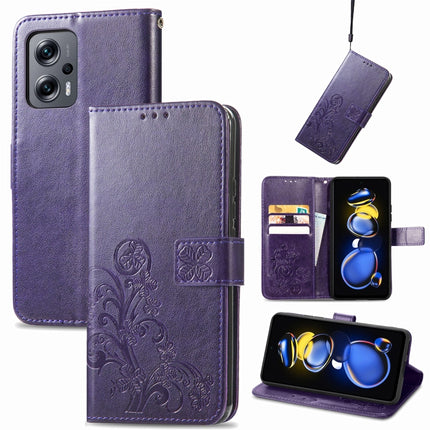 Four-leaf Clasp Embossed Buckle Leather Phone Case, For Xiaomi Redmi A1, For Xiaomi Redmi Note 11T, For Xiaomi 12T / Redmi K50 Ultra