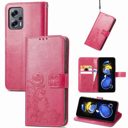Four-leaf Clasp Embossed Buckle Leather Phone Case, For Xiaomi Redmi A1, For Xiaomi Redmi Note 11T, For Xiaomi 12T / Redmi K50 Ultra