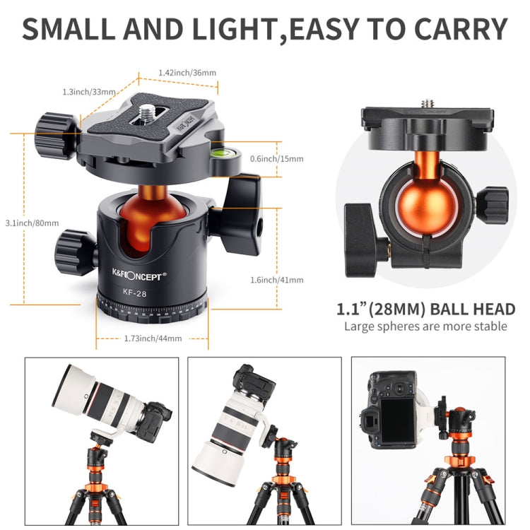 K&F CONCEPT KF31.023V3 360 Degree Rotating Panoramic Metal Tripod Ball Head with 1/4 Inch Quick Release Plate, KF31.023V3