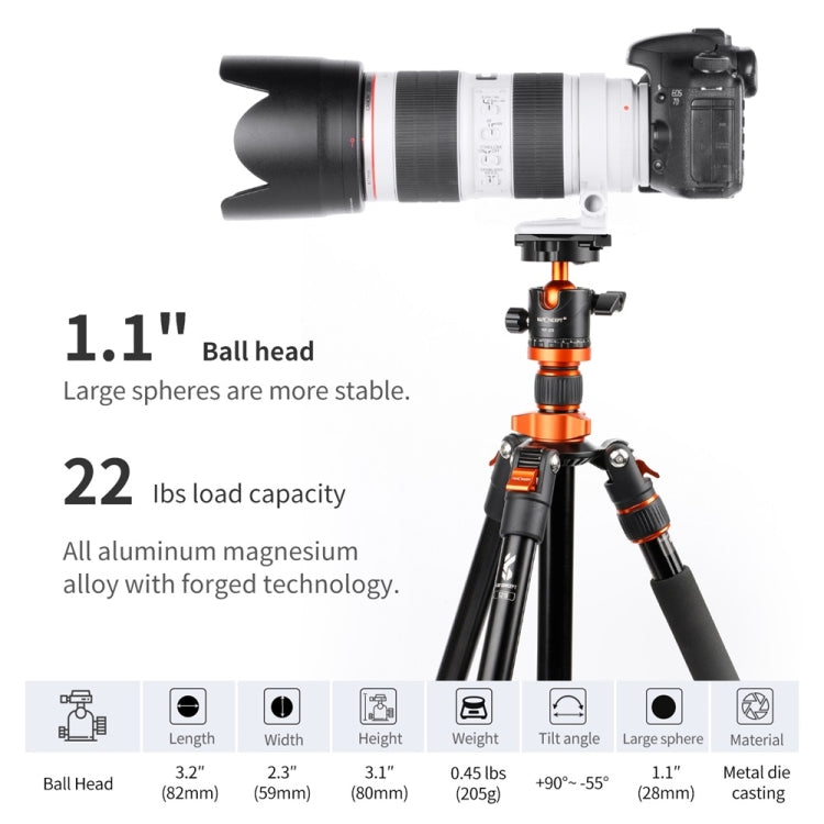 K&F CONCEPT KF31.023V3 360 Degree Rotating Panoramic Metal Tripod Ball Head with 1/4 Inch Quick Release Plate, KF31.023V3