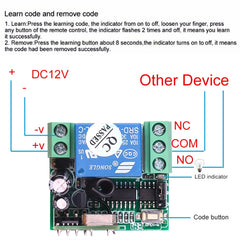 12V 10A RF Wireless Remote Control Switch 1CH Relay Receiver