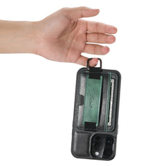 Suteni H13 Card Wallet Wrist Strap Holder PU Phone Case, For iPhone 11 Pro, For iPhone 11, For iPhone 11 Pro Max, For iPhone 12 / 12 Pro, For iPhone 12 Pro Max, For iPhone 13, For iPhone 13 Pro, For iPhone 13 Pro Max
