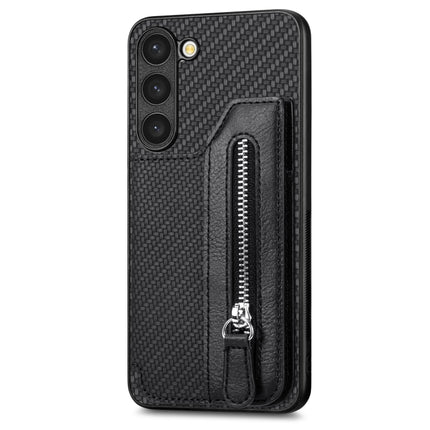 Carbon Ffiber Flip Zipper Wallet Phone Case, For Samsung Galaxy S23 5G, For Samsung Galaxy S23+ 5G, For Samsung Galaxy S23 Ultra 5G