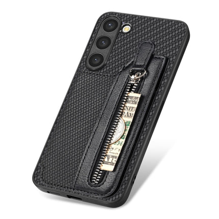 Carbon Ffiber Flip Zipper Wallet Phone Case, For Samsung Galaxy S23 5G, For Samsung Galaxy S23+ 5G, For Samsung Galaxy S23 Ultra 5G