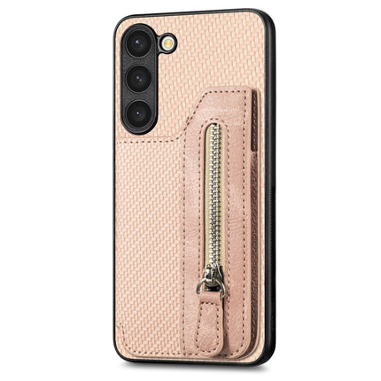Carbon Ffiber Flip Zipper Wallet Phone Case, For Samsung Galaxy S23 5G, For Samsung Galaxy S23+ 5G, For Samsung Galaxy S23 Ultra 5G