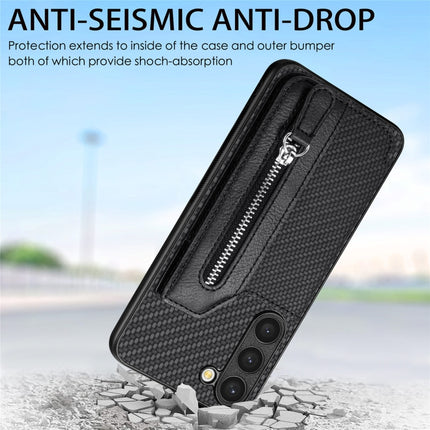 Carbon Ffiber Flip Zipper Wallet Phone Case, For Samsung Galaxy S23 5G, For Samsung Galaxy S23+ 5G, For Samsung Galaxy S23 Ultra 5G
