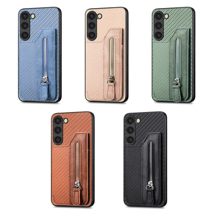 Carbon Ffiber Flip Zipper Wallet Phone Case, For Samsung Galaxy S23 5G, For Samsung Galaxy S23+ 5G, For Samsung Galaxy S23 Ultra 5G