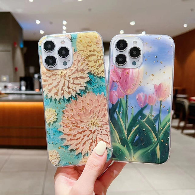 Gold Foil Oil Painting Epoxy TPU Phone Case, For iPhone 13 Pro Max, For iPhone 13 Pro, For iPhone 13, For iPhone 13 mini