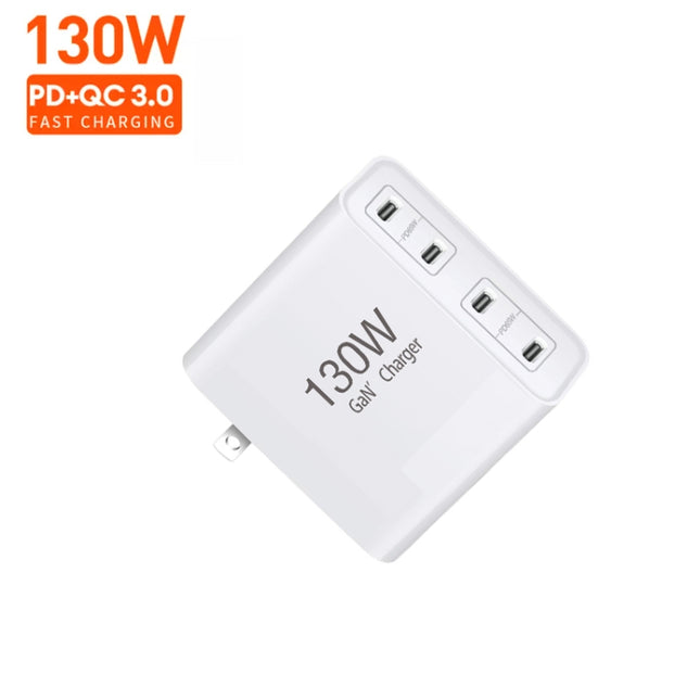 GaN130W 4-Port USB-C PD65W / PD30W Multi Port Type-C Charger for Notebook Series, US Plug, EU / US Plug, UK / US Plug, AU / US Plug, EU / UK / US Plug, EU / UK / AU / US Plug