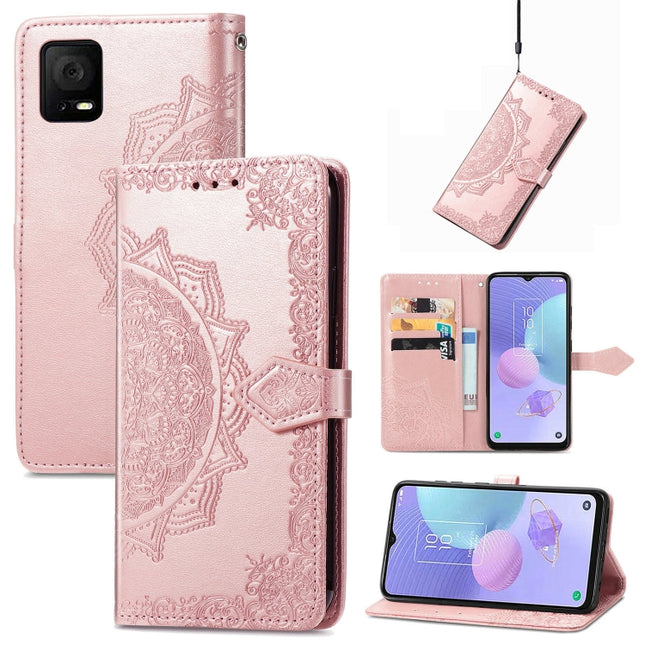 Mandala Flower Embossed Leather Phone Case, For TCL 405, For UMIDIGI A13S, For ZTE Blade A72 4G, For Xiaomi Poco M5