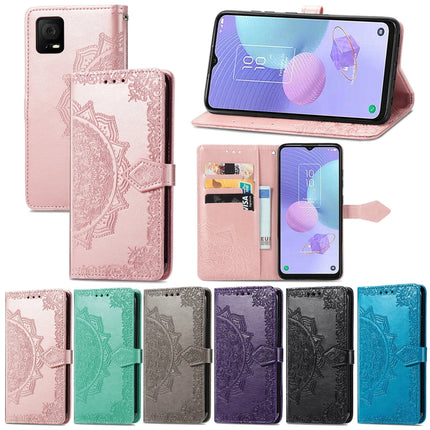 Mandala Flower Embossed Leather Phone Case, For TCL 405, For UMIDIGI A13S, For ZTE Blade A72 4G, For Xiaomi Poco M5