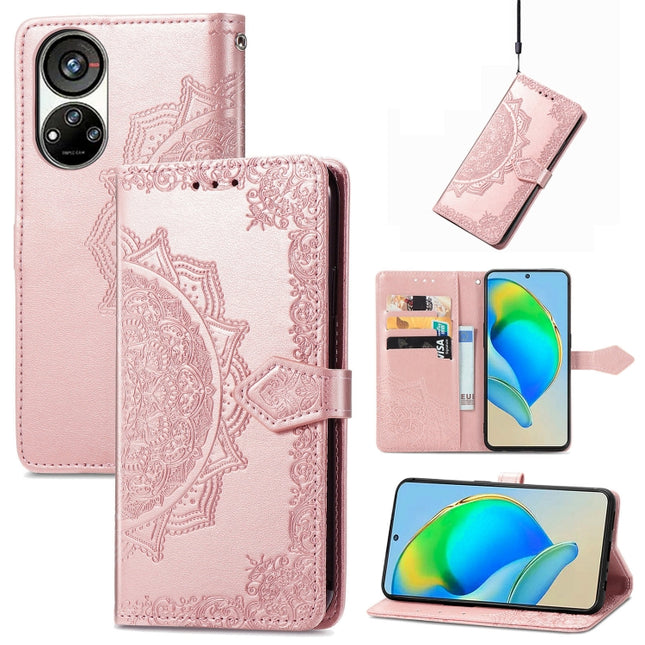 Mandala Flower Embossed Leather Phone Case, For ZTE Blade V40S, For ZTE Blade V40 Pro, For Xiaomi Redmi A1+, For Huawei Mate 50 Pro