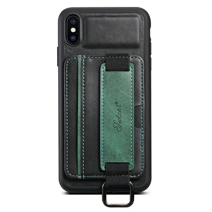 Suteni H13 Card Wallet Wrist Strap Holder PU Phone Case, For iPhone X / XS, For iPhone XR, For iPhone XS Max