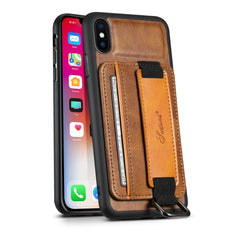 Suteni H13 Card Wallet Wrist Strap Holder PU Phone Case, For iPhone X / XS, For iPhone XR, For iPhone XS Max