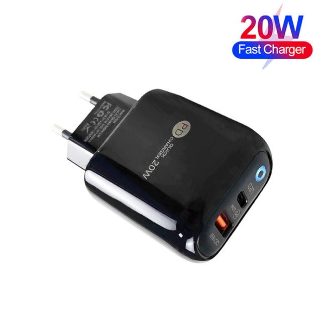 PD04 Type-C + USB Mobile Phone Charger with Type-C to Type-C Cable, EU Plug, EU Plug + Type-C to Type-C Cable