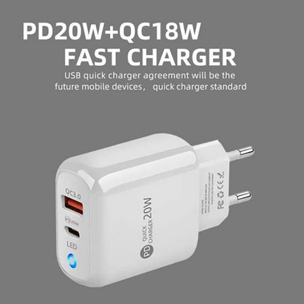 PD04 Type-C + USB Mobile Phone Charger with Type-C to Type-C Cable, EU Plug, EU Plug + Type-C to Type-C Cable