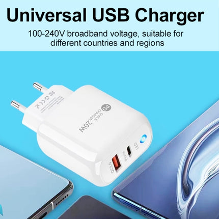 PD04 Type-C + USB Mobile Phone Charger with Type-C to Type-C Cable, EU Plug, EU Plug + Type-C to Type-C Cable