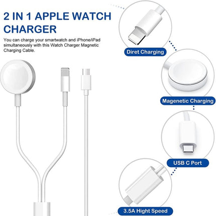 For Apple Watch Series & iPhone 2 in 1 USB Magnetic Charging Cable 1.2m, DS-XB015