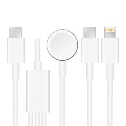 For Apple Watch Series & Phone with Dual Type-C Plug 3 in 1 USB Magnetic Charging Cable 4ft/1.2m