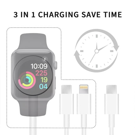 For Apple Watch Series & Phone with Dual Type-C Plug 3 in 1 USB Magnetic Charging Cable 4ft/1.2m