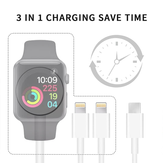 For Apple Watch Series & iPhone 3 in 1 Type-C Magnetic Charging Cable 4ft/1.2m, DS-XB019